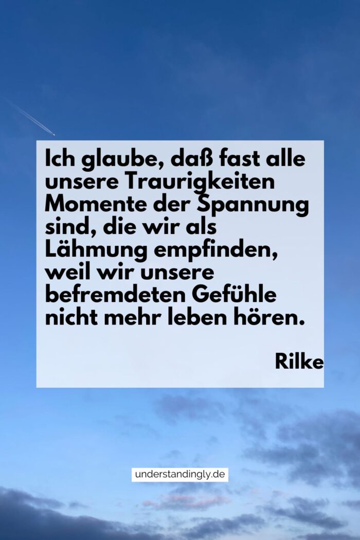Zitat von Rilke (bereits im Fließtext zitiert) zum Thema Traurigkeit & innere Spannung & Depressionen.